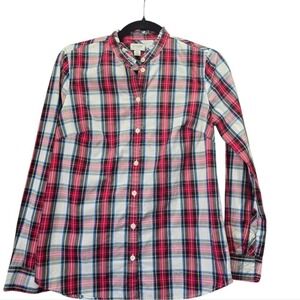 J. Crew Re-Imagined Plaid Button Down Shirt XS Stretch Cotton Ruffle Collar
